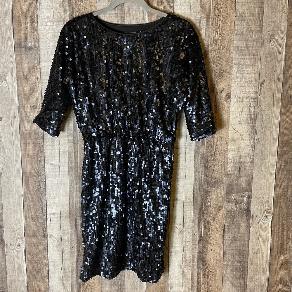 Eliza J Mini Navy Color Sequin Holiday Formal Dress Size 4P